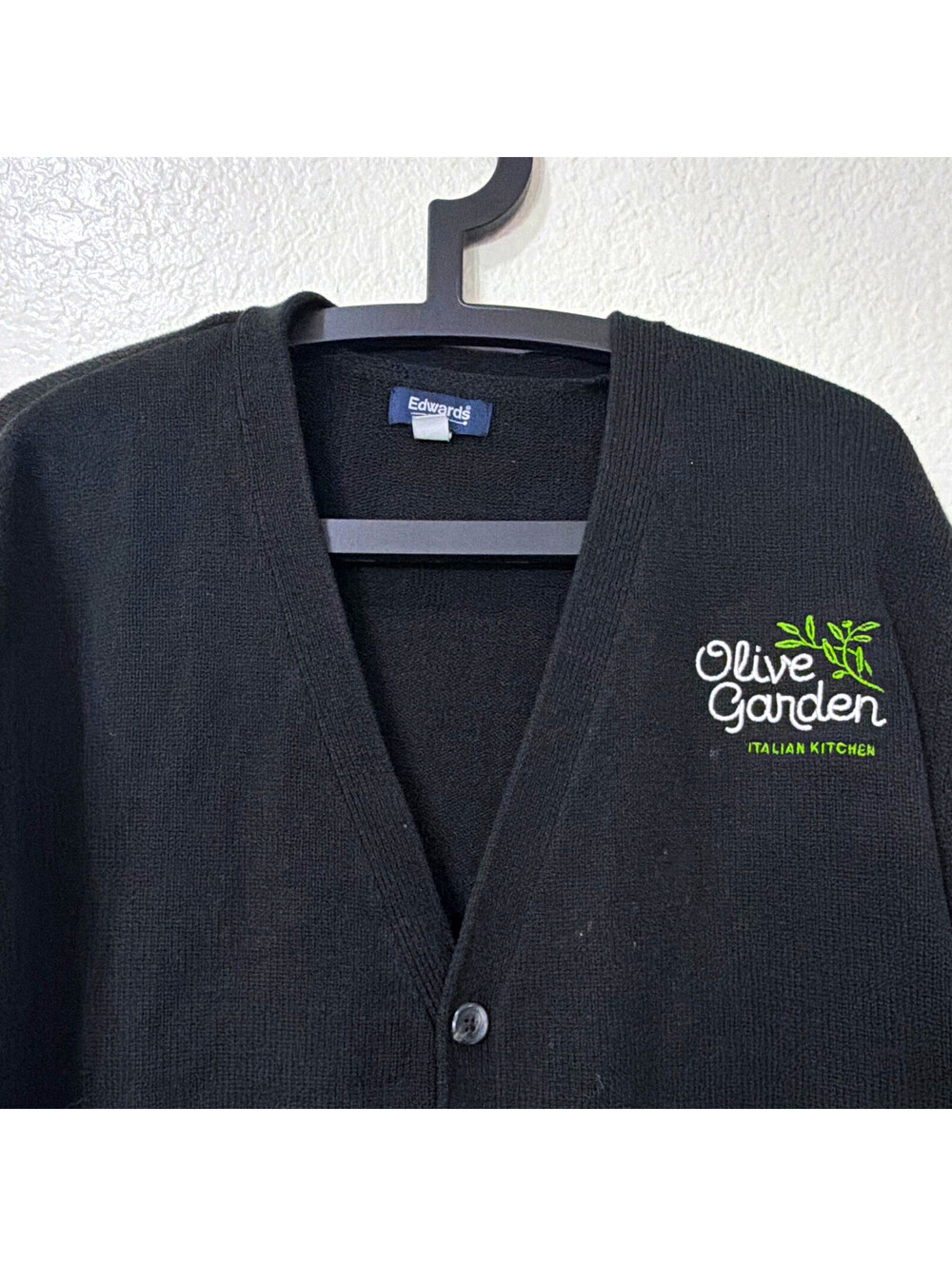 Edwards Men's Black V-Neck Knit Button Front Cardigan Pockets Olive Garden XL